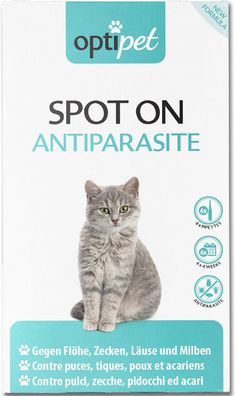 OptiPet 6x1ml Floh- und Zeckenschutz Spot-On Katze Schutz auch gegen Milben & Läuse