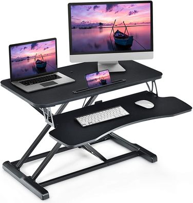 höhenverstellbarerer Sitz-Steh-Schreibtisch mit Tastaturablage, Monitorständer Laptop