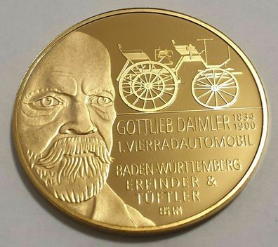 Sonder-Gedenkprägung Gottlieb Daimler / Carl Benz 24 Karat Feingold Veredelung