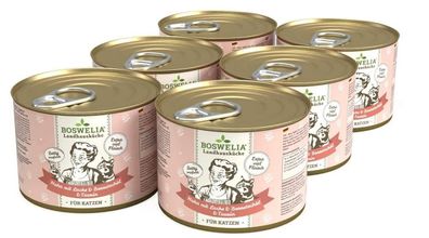 Boswelia - Landhausküche ¦ Huhn und Lachs - 6 x 200 g ¦ nasses Katzenfutter in Dosen