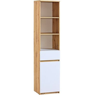 Arca AR03w - Schmales Bücherregal mit Schublade und Türen, Wohnzimmer, Marmex
