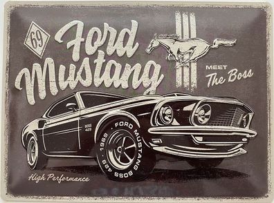 Blechschild 40 X 30 cm Ford Mustang The Boss 1969