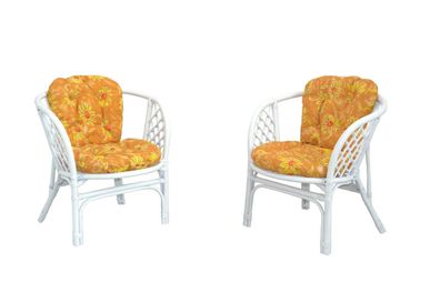 2x Rattansessel weiss inkl Kissen Sonnenblumen Relaxsessel Korbsessel Sessel