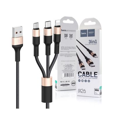 hoco. 3in1 USB Kabel - Lightning / Micro USB / USB Typ C 2.4A 1m schwarz-gold