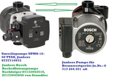 Junkers Bosch Hocheffizienzpumpe UPMO 15-50 TTAO, 8737710972 , Nachfolger 87172043510