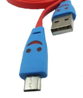 LED Smiley Micro USB Kabel Datenkabel Ladekabel Handy Smartphone Rosa Beleuchtet 1m