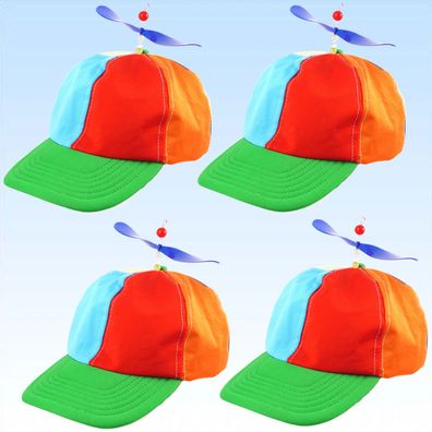 4 Baseball Cap mit Propeller Orange Blau Rot Gelb Basecaps Kappen Käppies Mütze Caps