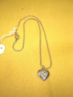 Halskette Anhänger Herz silberfarben mit Straß Stein 1,8 cm Trachtenschmuck