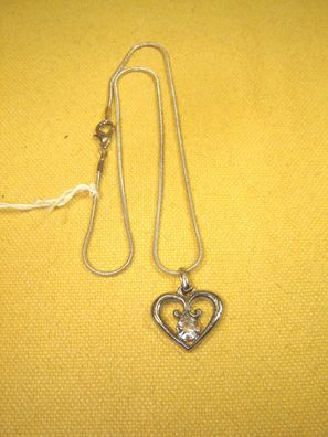 Halskette Anhänger gebogtes Herz silberfarben mit Straß Stein 2 cm Trachtenschmuck