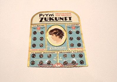 PRYM Antike Knopfkarte Druckknöpfe 6 mm Sammlerobjekt "Prym´s Zukunft"