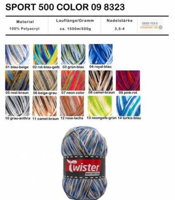 500g Twister Sport color stricken häkeln