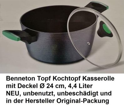 Benetton Topf Kochtopf Kasserolle mit Deckel Ø 24 cm, 4,4 Liter. NEU, und in der OVP