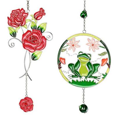 Formano Rose Frosch Hänger Fensterbild Deko rot grün Metall Acryl Tiffany-Art
