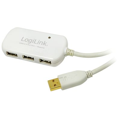 LogiLink USB 2.0 Hub 4 Port Anschlüsse USB-A/ M zu USB-A/ F Weiß UA0108 NEU OVP