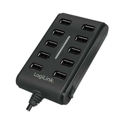 LogiLink USB 2.0 Hub 10 Port Verteiler Anschlüsse EIN/ AUS Schalter NEU OVP