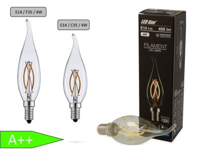 LED Leuchtmittel | E14 Filament | Flamme | C35 | F35 | 4W | 488 Lumen | Birne | ...