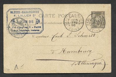 Ganzsache-Frankreich-gelaufen nach Hamburg-Januar 1896-