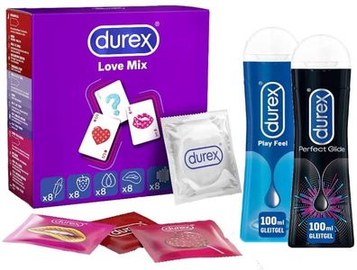 Durex Love Mix Kondom-Set 40 Stück & Durex Play Perfect Glide & Feel 2 x 100ml