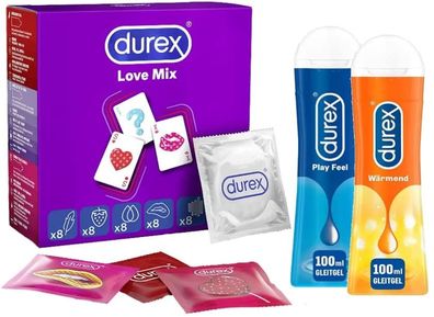 Durex Love Mix Kondom-Set 40Stück & Durex Play Gleitgel Wärmend & Feel 2 x 100ml