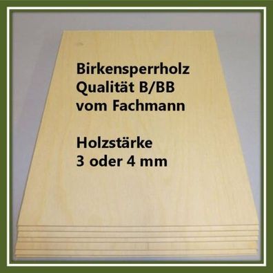 Birkensperrholz IF20 B/ BB aus Nordeuropa in den Stärken 3 oder 4 mm je 2 Stück