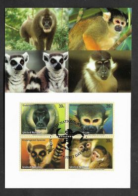 FDC UNO New York Gefährdetet Arten Primaten 15.4.2007
