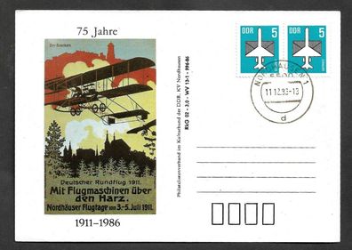 Flugpost DDR 75 Jahre mit Flugmaschinen über den Harz 11.12.86