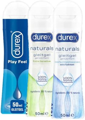 Durex Play Feel & Naturals Gleitgel - Feuchtigkeitsspendend, Sensitiv 3 x 50ml