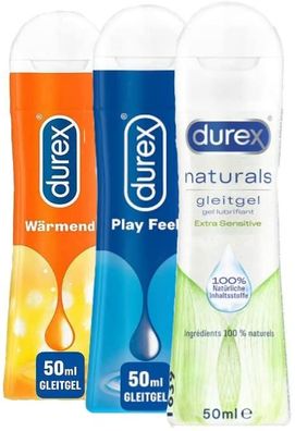 Durex Gleitgel Play Feel, Play Wärmend, Naturals Extra Sensitive (3 x 50ml)