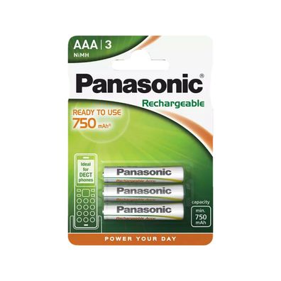 Panasonic Akku Micro AAA 1,2V 750mAh P03P LR03 Mignon DECT Ni-MH 3er Blister