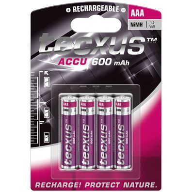 Tecxus Akku Batterie AAA Micro Mignon 1,2V HR03 600mAh Ni-MH DECT 4er Blister