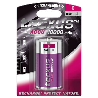 Tecxus Akku Batterie Mono D 1,2V HR20 1000mAh Ni-MH Wiederaufladbar Blister