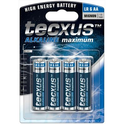 Tecxus Power Batterien Micro AA 1,5V LR06 Alkali Mangan Mignon 4er Blister