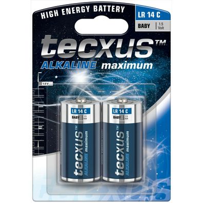 Tecxus Power Batterien Baby C 1,5V LR14 Alkali Mangan 7 Jahre 2er Blister