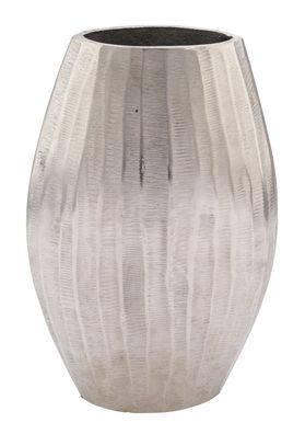 Aluminium Rillen Blumen Vase silber - oval / 33 cm - Alu Tisch Deko Metall rund groß