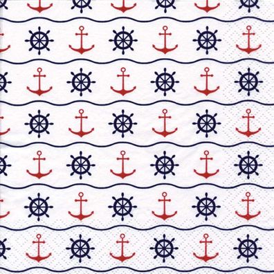 20 Servietten Maritime Symbole mit Anker und Steuerräder 33x33 cm