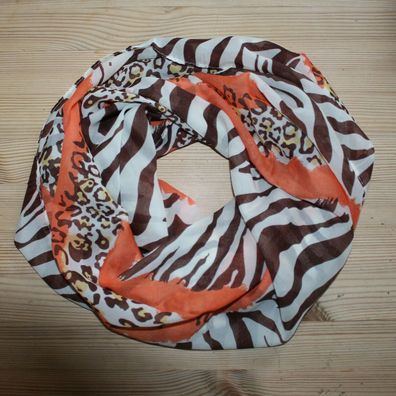 Wunderschöner Loop Schal Tierfellmuster Braun Weiß Orange von ManuMar