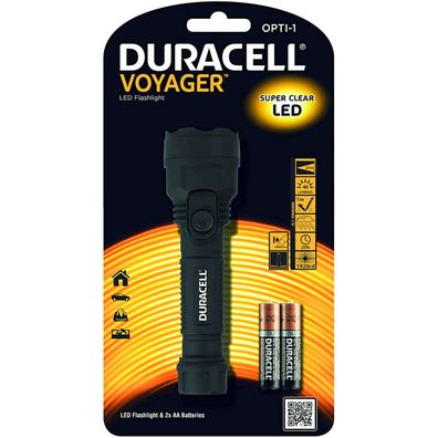 Duracell Voyager Opti-1 LED Taschenlampe 40 Lumen Schwarz AA Batterien