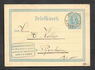 Ganzsache Niederlande Von Amsterdam nach Pforzheim 1876