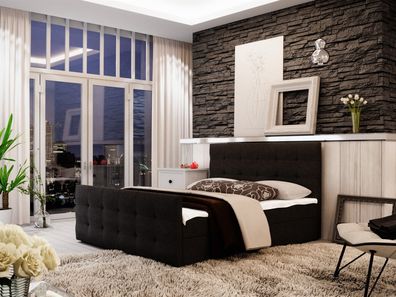 Boxspringbett Bett HUGO -Variante B- 160x200cm Schwarz inkl. Bettkasten