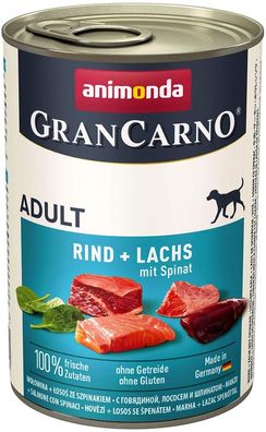 animonda - GranCarno ¦ Adult - Rind + Lachs mit Spinat - 6 x 400 g ¦ nasses Hundef...