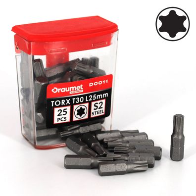 25 TORX T30 Bits aus S2 Stahl Schraubendreher TX30 Bit inkl. Aufbewahrungsbox