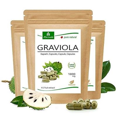 MoriVeda®-Graviola Kapseln 360 x 1800mg Frucht Extrakt, vegan, (3x120 Kapseln)