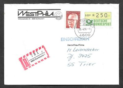 Umschlag BRD Westphila Dortmund nach Trier Einschreiben R 781 25.4.86