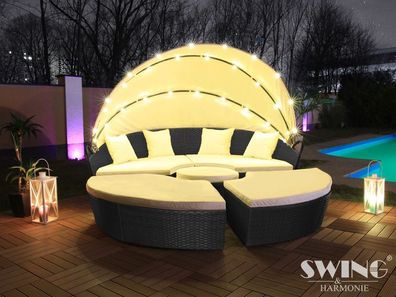 Polyrattan LED-Sonneninsel 210cm, Rattan Gartenlounge, Sitzinsel, Gartensofa