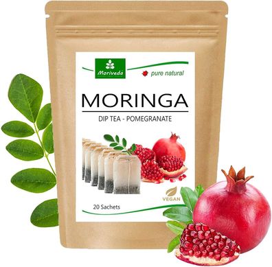 MoriVeda® Moringa Dip Tee - Granatapfel - 100% natürlich, vegan (1x20 Beutel)