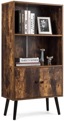 Bücherschrank mit 2 Türen, Bücherregal Holz Standregal Vintage, Holzregal 60x30x120cm