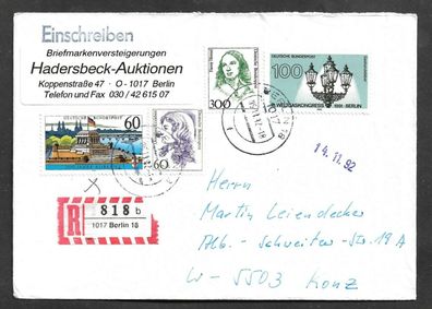 Umschlag BRD von Berlin nach Konz als Einschreiben R 818 b 06.11.92