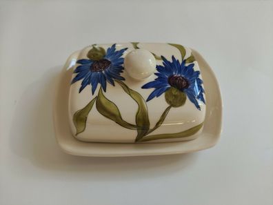 Butterdose Keramik von Vanilia Keramia Handbemalt Handgemacht Kornblume