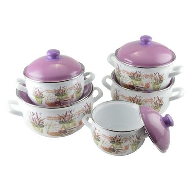 Topf Topf-Set 5 Stück 2L,2,5L,3L,4L,5L Emailliert Emaille Perfect Home Lavendel