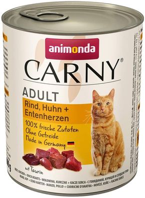 animonda¦CARNY Adult - Rind, Huhn + Entenherzen - 6 x 800 g ¦ nasses Katzenfutter ...